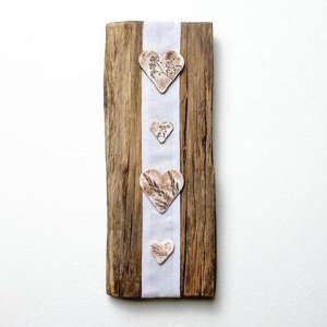 Altholz-Keramik-Bild mit weißem Band