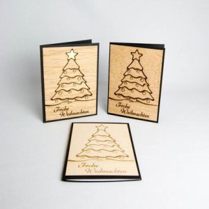 Holz Weihnachtskarte „Frohe Weihnachten & Tannenbaum“