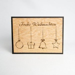 Holz Weihnachtskarte „Frohe Weihnachten & Weihnachtssymbole“