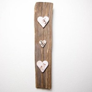 Kleines Altholz-Keramik-Bild mit 3 Herzen
