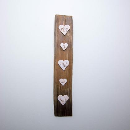Altholz-Keramik-Bild mit 5 Herzen