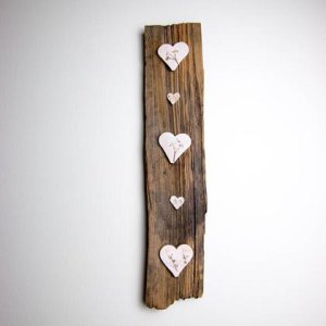 Altholz-Keramik-Bild – 5 Herzen