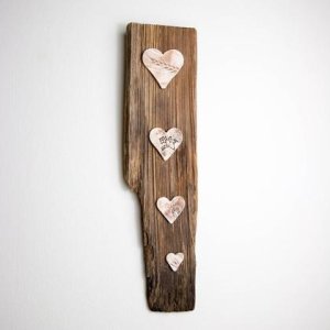 Altholz-Keramik-Bild mit 4 Herzen