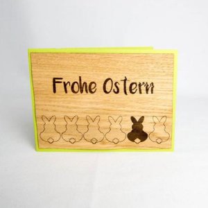 Holz-Karte „Frohe Ostern“ & Häschen