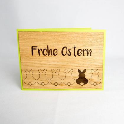 Holz-Karte "Frohe Ostern" & Häschen