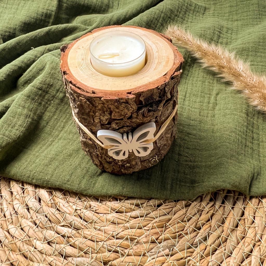 Frühlingshafter Teelichthalter Lärchenstumpf klein