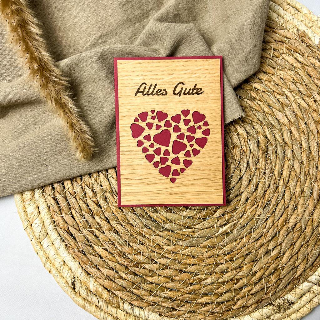 Holz-Karte Herzen & "Alles Gute"