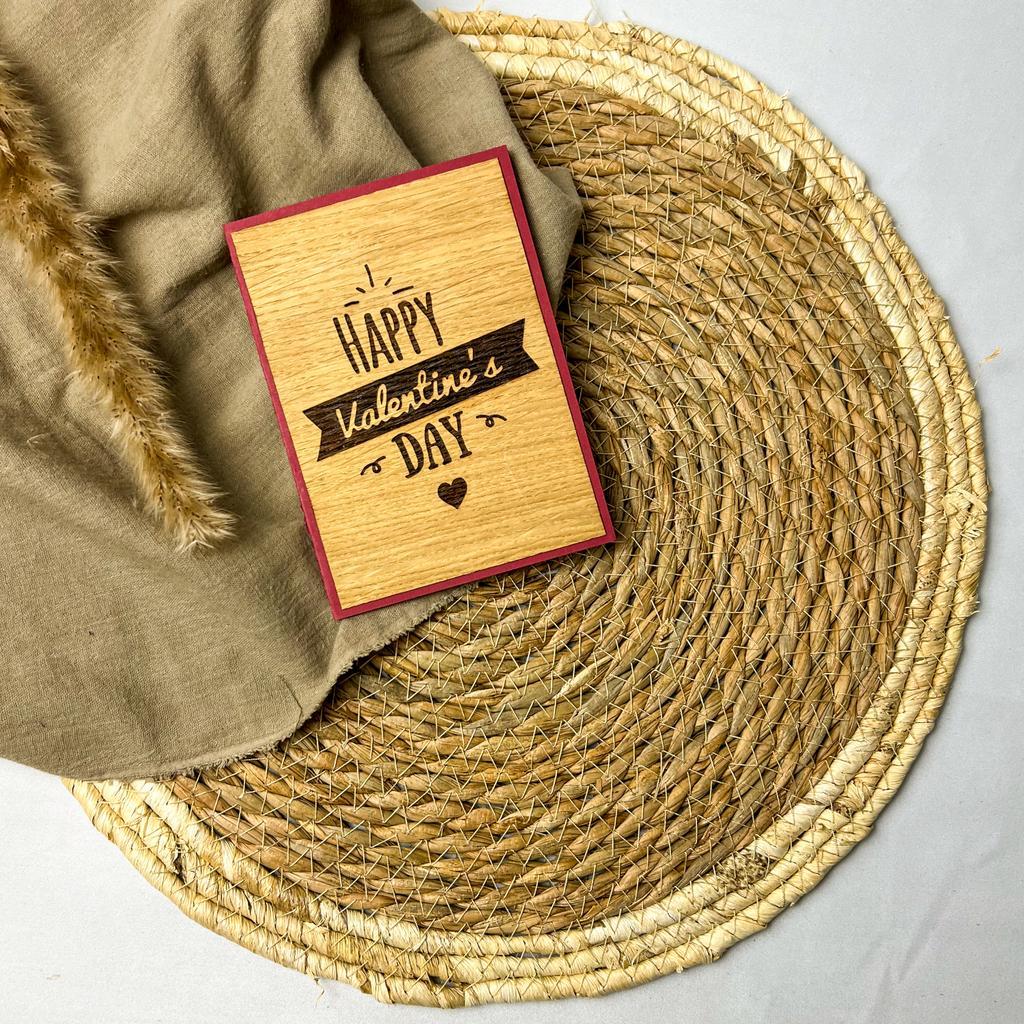 Holz-Karte "Happy Valentine's Day"