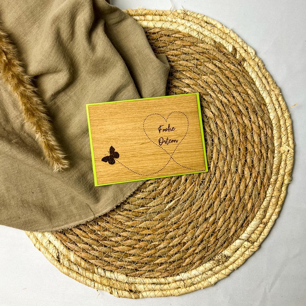 Holz-Karte "Frohe Ostern" & Schmetterling