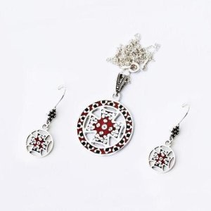 Ohrringe & Kette  Kreuz von Cloisonne Enamel, Handarbeit, Unikat