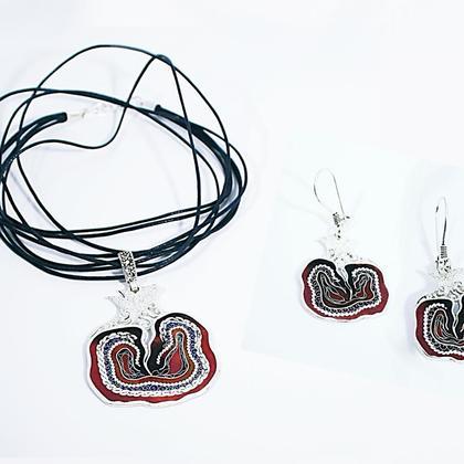 Ohrringe & Kette  "Granatapfel" von Cloisonne Enamel