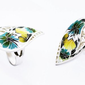 Sommer, Ring. Cloisonne Emaille,Handgemachte Schmuck, Unikat