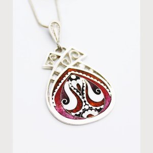 Cloisonne Enamel Anhänger ,Handarbeit, Unikat, Silber