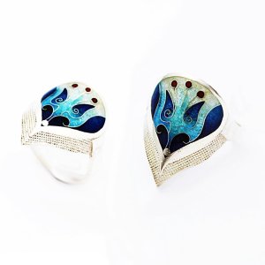 Ring  von Cloisonne Enamel, Handarbeit, Unikat,Silber/-925