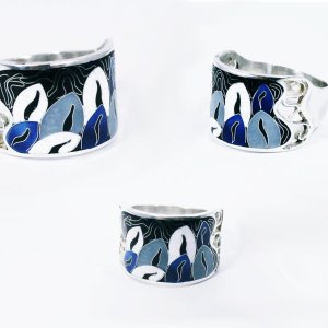 Ring „Blätter“ von Cloisonne Enamel, Handarbeit,Unikat