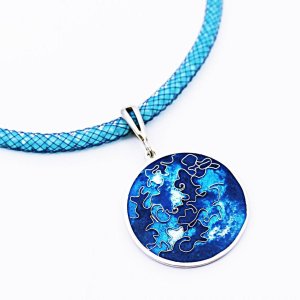 Neptun,Kette mit Anhänger, Cloisonne Emaille, Unikat