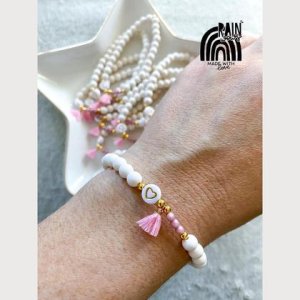 Weiß Rosa Perlenarmband mit Herz