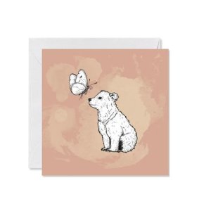 GRUSSKARTE *Bärenjunges mit Schmetterling* , 14 x 14 cm