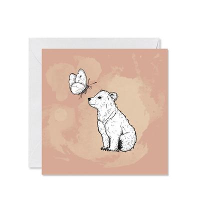 GRUSSKARTE *Bärenjunges mit Schmetterling*