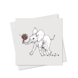 MINI-GRUSSKARTE *Blumengruß Elefanti hellgrau*, 9×9 cm