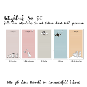 5er-Set NOTIZBLÖCKE, DIN lang, 50 Blatt