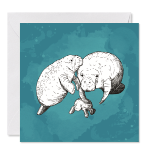 GRUSSKARTE *Familie Manatee* , 14 x 14 cm