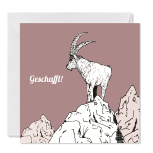 GRUSSKARTE *Steinbock – Geschafft!* , 14 x 14 cm