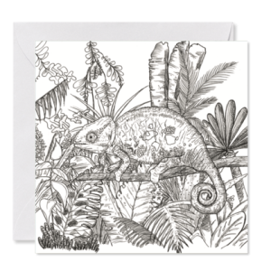 GRUSSKARTE schwarz/weiß *Chamäleon* , 14 x 14 cm