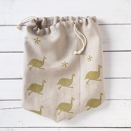 Leinen-Brotbeutel Perlhuhn grün