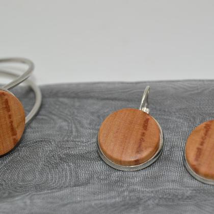 Holz Schmuckset Reif Trachtenschmuck Ohrringe Holzschmuck Kirsche Geschenk - Image 2