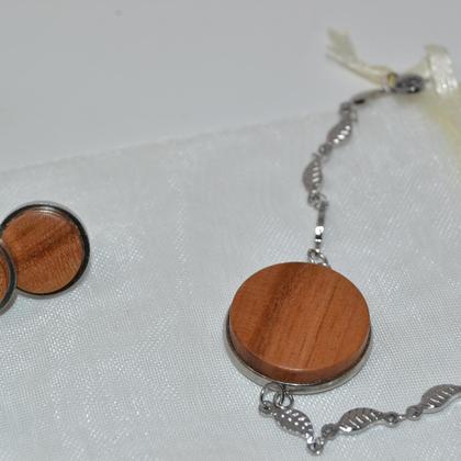 Holz Schmuckset Ohrstecker Armband Armkette Ohrringe Kirsche Geschenkset - Image 3