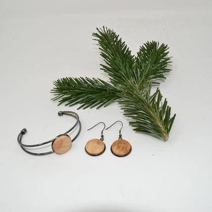Holz Schmuckset Armreif Ohrringe Zirbe Ohrschmuck Geschenkset Halsschmuck