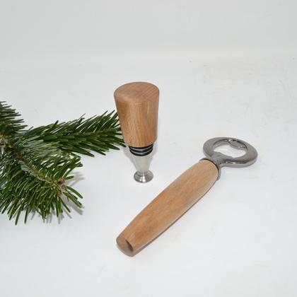 Holz Flaschenöffner Weinstöpsel Set Buche Bieröffner Geschenkset handmade