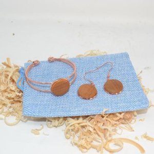 Holz Schmuckset Armreif Ohrringe Kirsche Armkette rosegold Ohrschmuck Geschenk