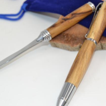 Holz Kugelschreiber Brieföffner Drehkugelschreiber Geschenkset Robinie Unikat - Image 2
