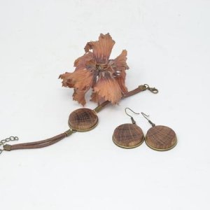 Holz Schmuck Set Ohrringe Armband Set Eiche handmade Unikat Geschenkset