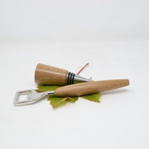 Holz Flaschenöffner Weinstöpsel Set Eiche Bieröffner Geschenkset handmade