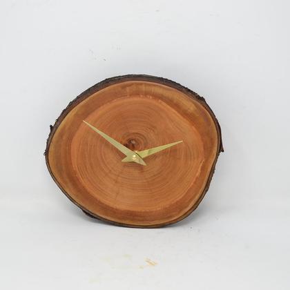 Holz Wanduhr 23x20 cm Kirsche Holzuhr Geschenk Unikat Baumscheibenuhr