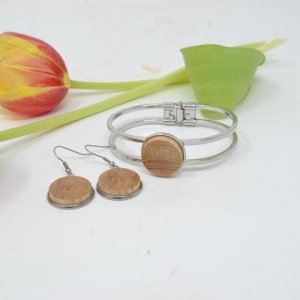 Holz Schmuckset Armreif Ohrringe Esche Armkette Ohrschmuck Geschenk