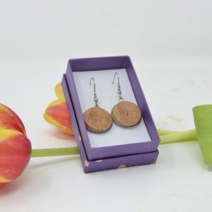 Holz Ohrringe Esche Schmuck Trachtenschmuck Hängeohrringe Unikat Edelstahl