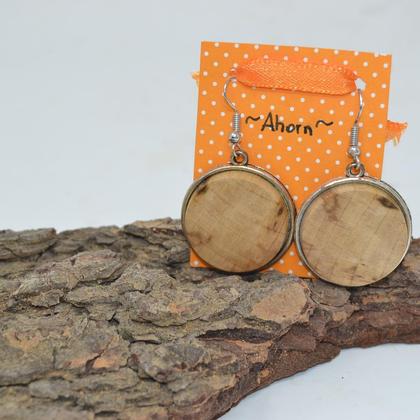 Holz Ohrringe 3 cm Trachtenschmuck Ohranhänger Ahorn handmade - Image 2