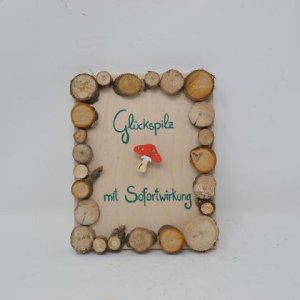 Holzbild Minibild 16×13 cm Holz Wanddeko Glückspilz Wandbild Holzdeko handmade