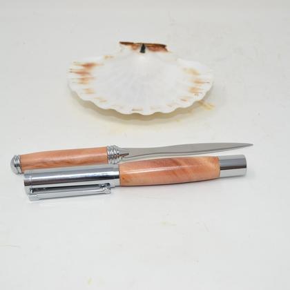 Holz Füllfeder Brieföffner Set Zirbe Holz Geschenk Unikat handmade Geschenkset - Image 4