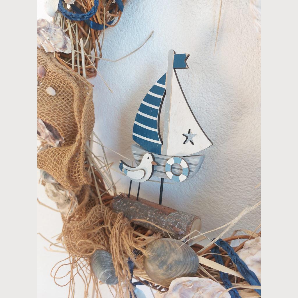 Türkranz Dekokranz ⌀37 cm Sommer Meer Handarbeit Naturmaterialien blau - Image 4