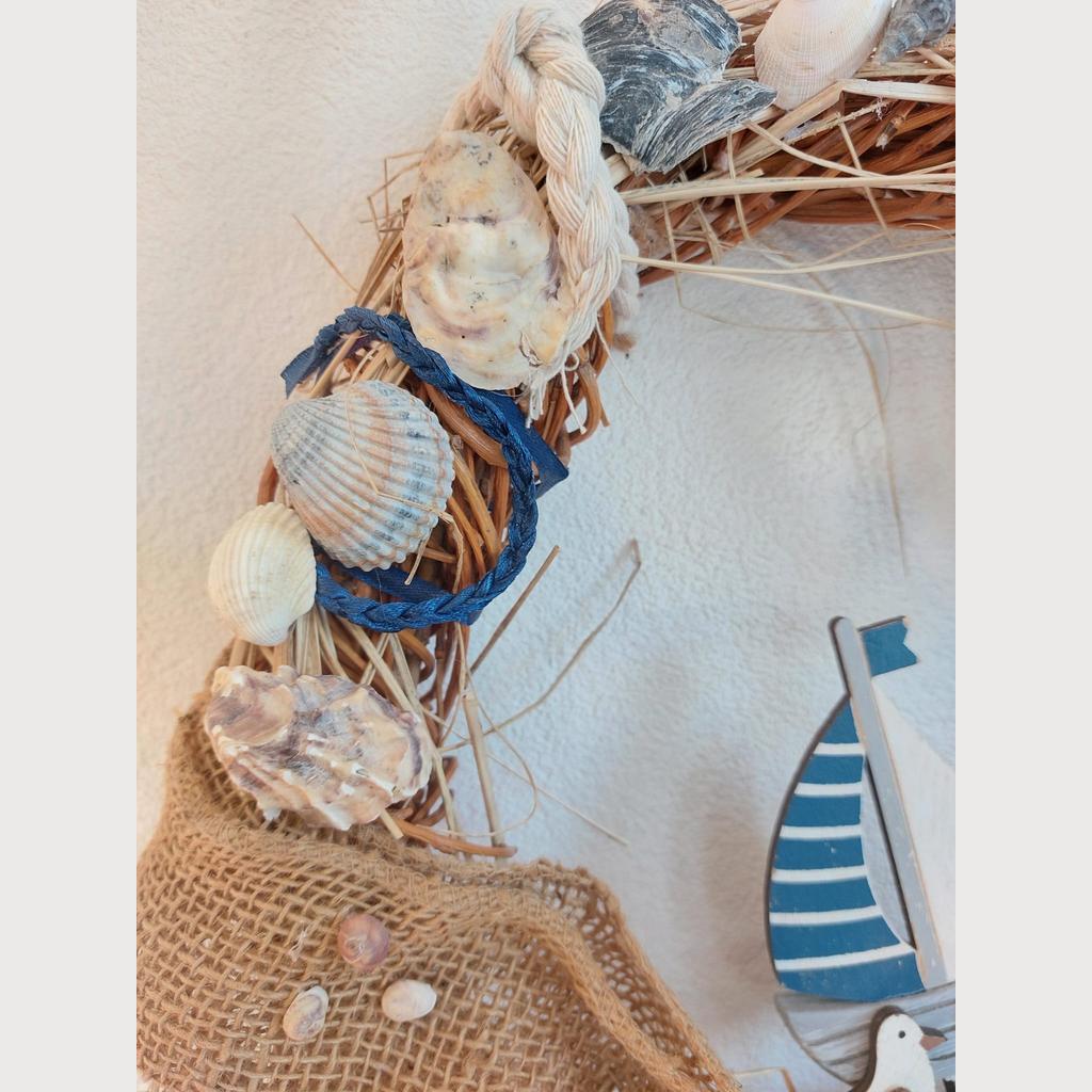 Türkranz Dekokranz ⌀37 cm Sommer Meer Handarbeit Naturmaterialien blau - Image 2