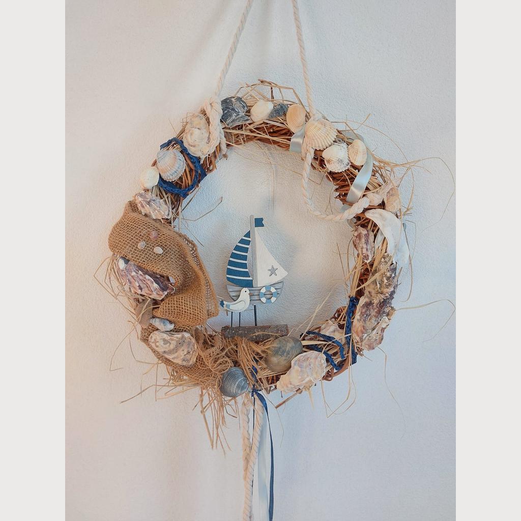 Türkranz Dekokranz ⌀37 cm Sommer Meer Handarbeit Naturmaterialien blau