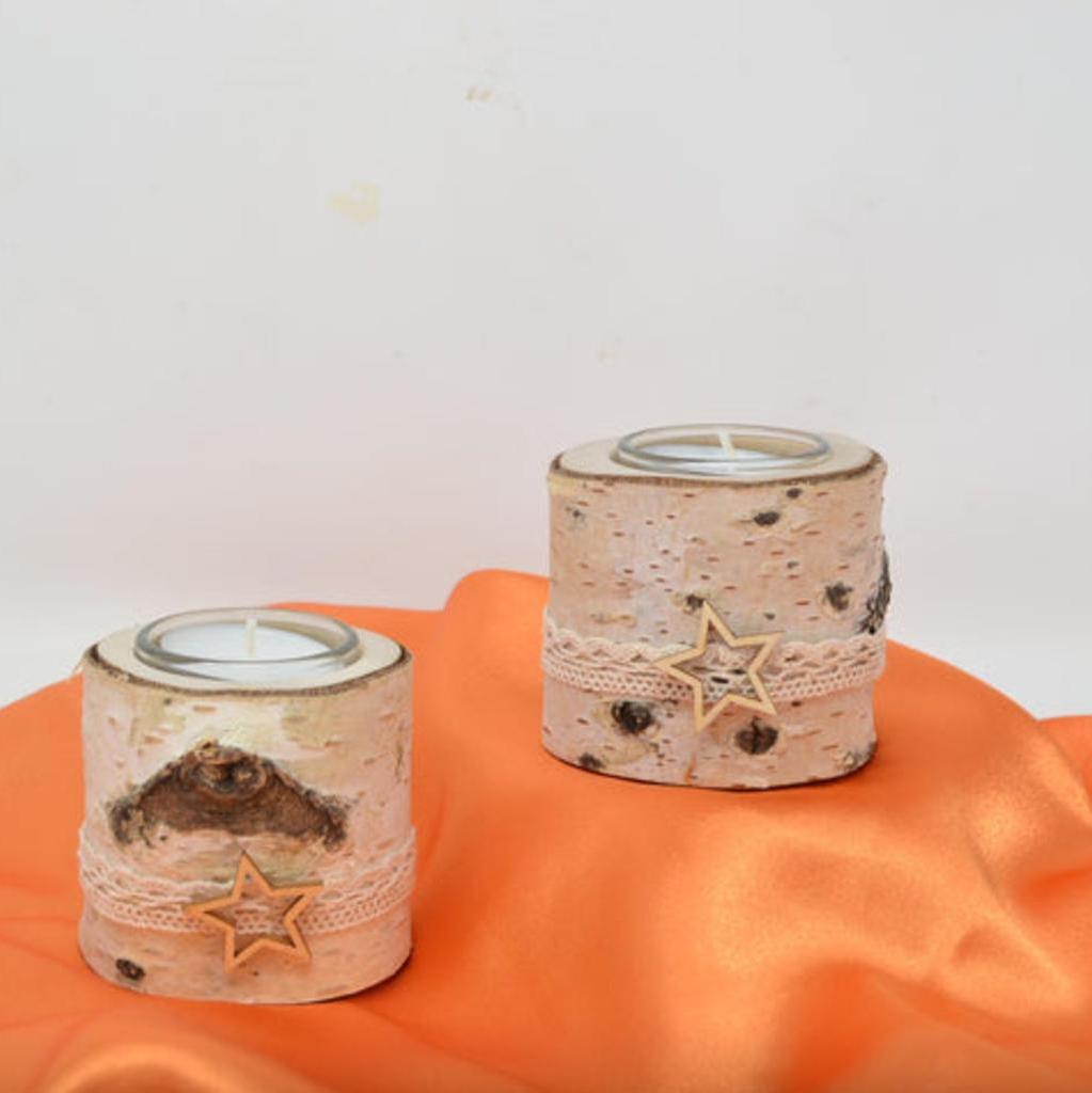 Weihnachtslicht Birke 2er Set Weihnachtsdeko mit Teelicht Handarbeit - Image 2