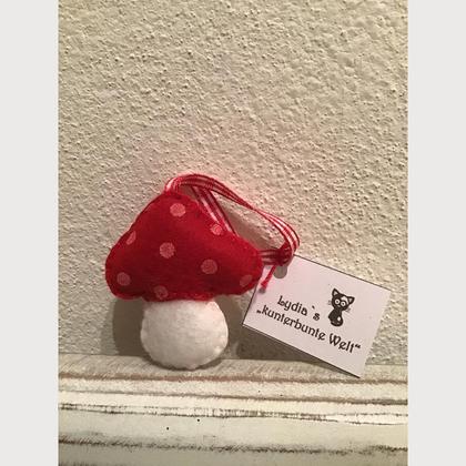 Glückspilz klein aus Filz dunkelrot gepunkteter Filz