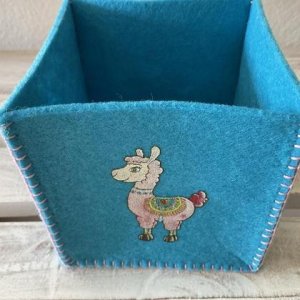 Aufbewahrungsbox klein aus Filz türkis mit Lama