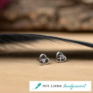 handgravierte Herz Ohrstecker aus 316L Edelstahl